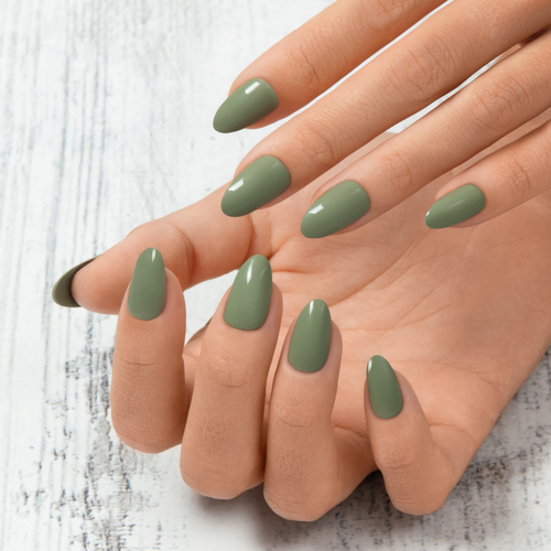 Olive Green - Medium Almond Nail On Press On Manicure