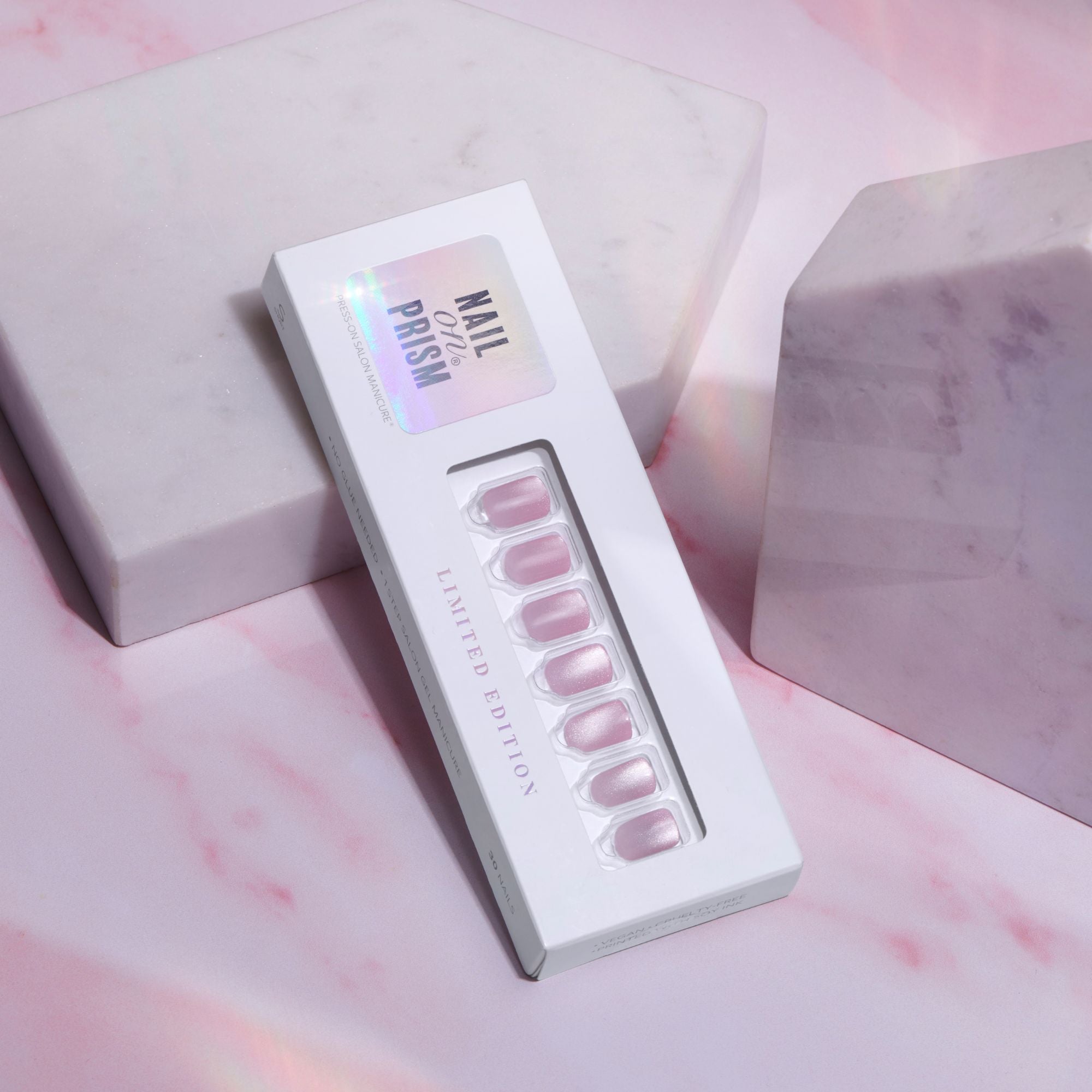 Pink Glamour - Short Squoval Cat Eye PRISM Nail On Press On Manicure