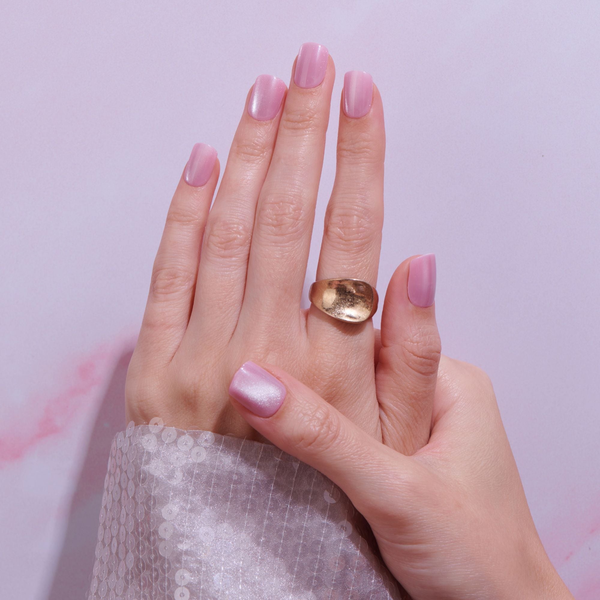 Pink Glamour - Short Squoval Cat Eye Prism Nail On Press On Manicure