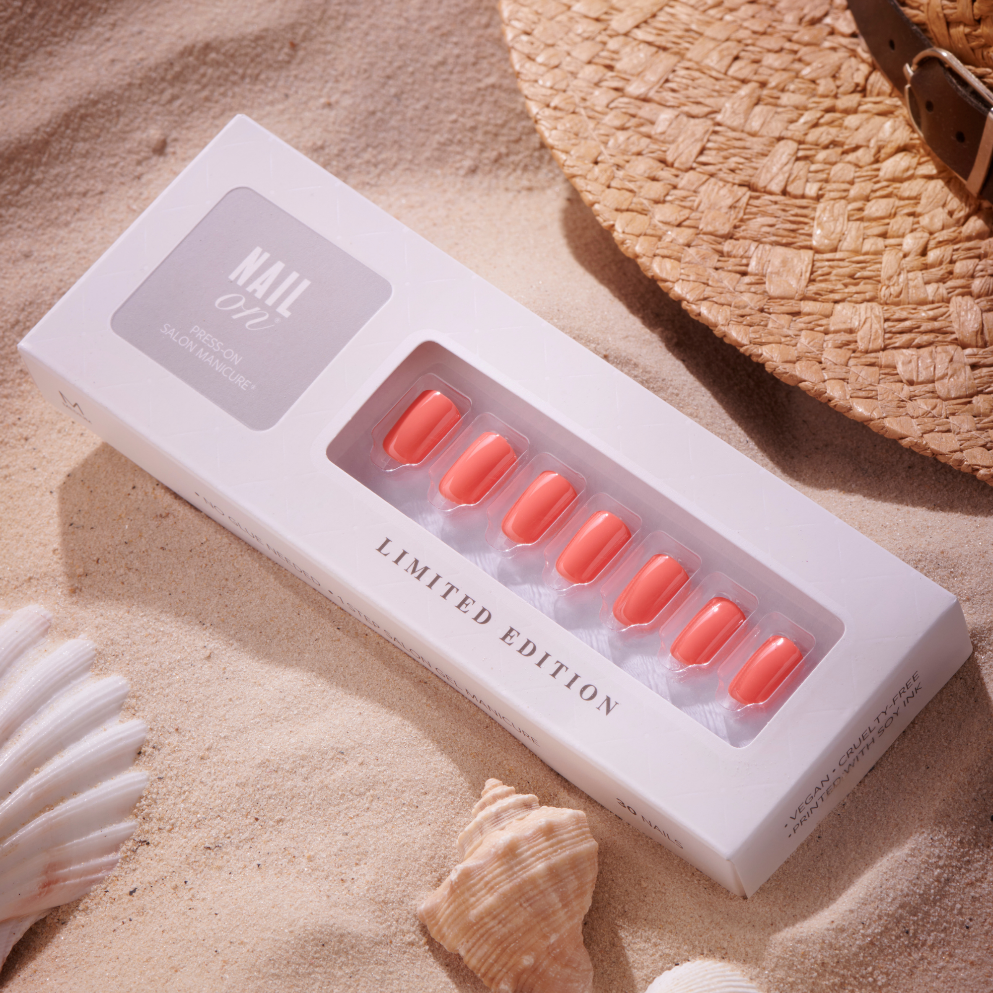 New & Improved Playful Orange - Squoval Short Press On Manicure