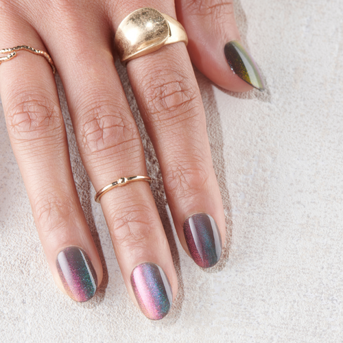 Charming - Short Oval Cat Eye Prism Nail On Press On Manicure