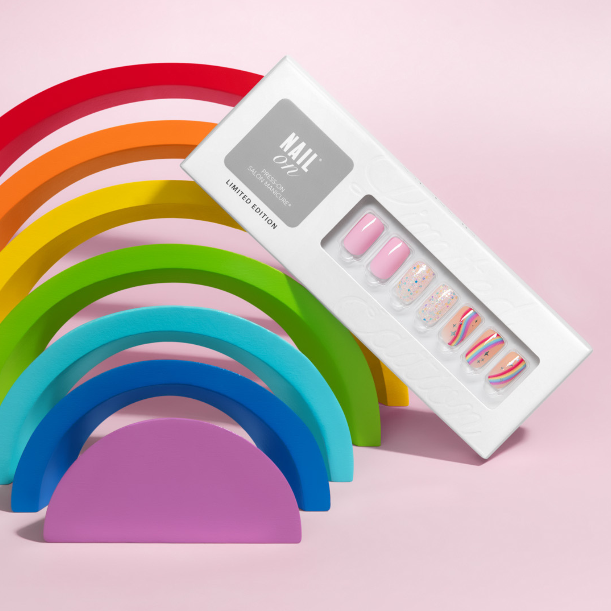 Rainbow Me - Medium Squoval Nail On Press On Manicure