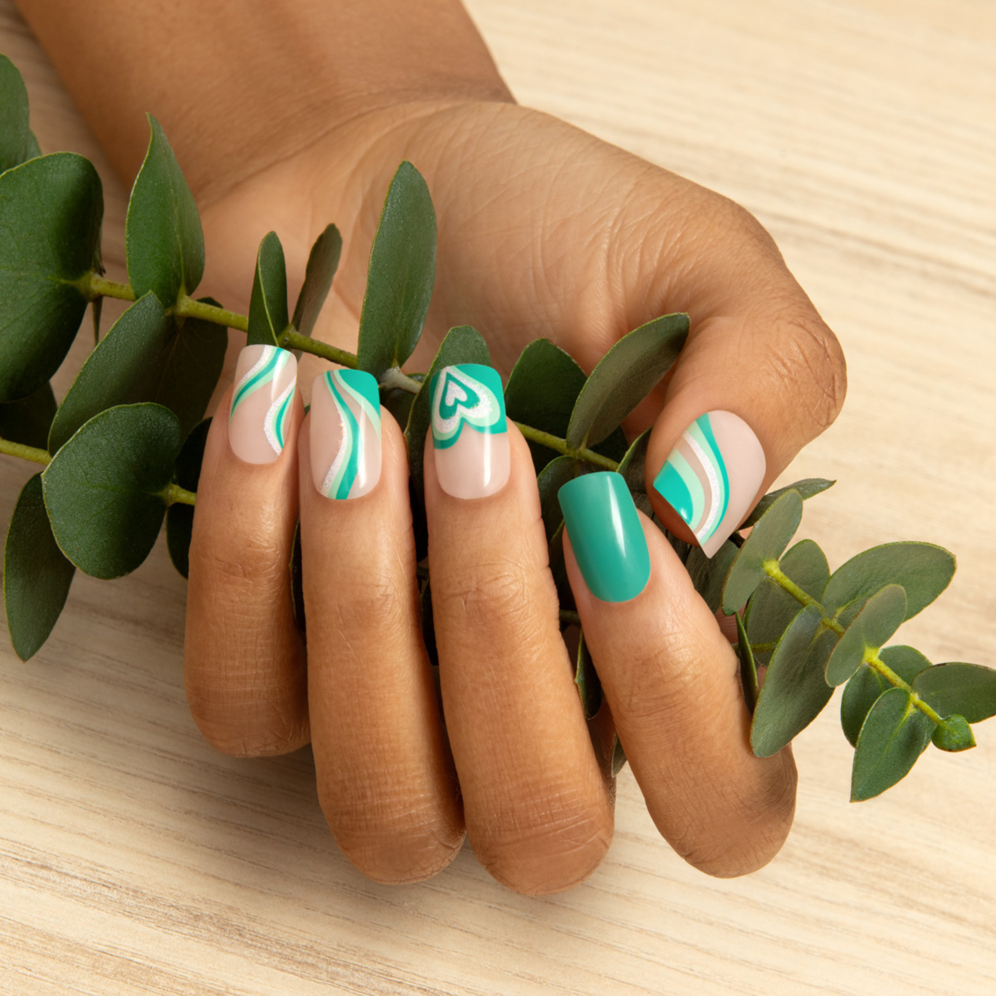 Green Fairies - Medium Squoval Nail On Press On Manicure