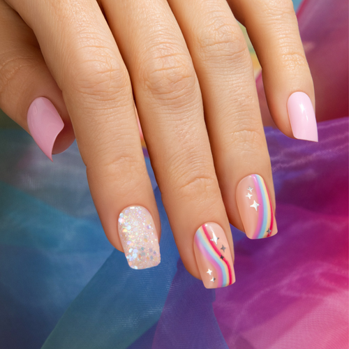 Rainbow Me - Medium Squoval Nail On Press On Manicure