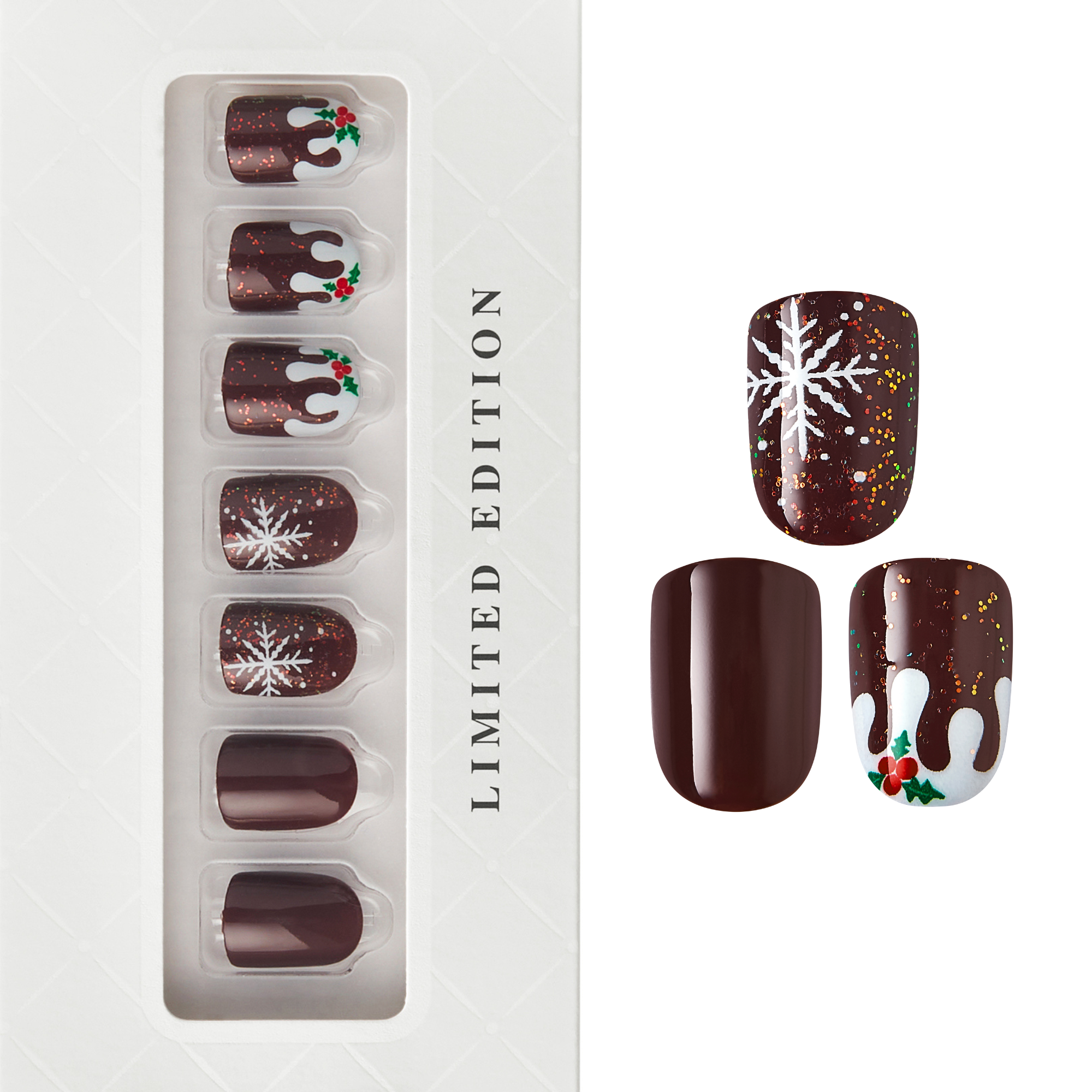 Christmas Pudding - Squoval Nail On Press On Manicure