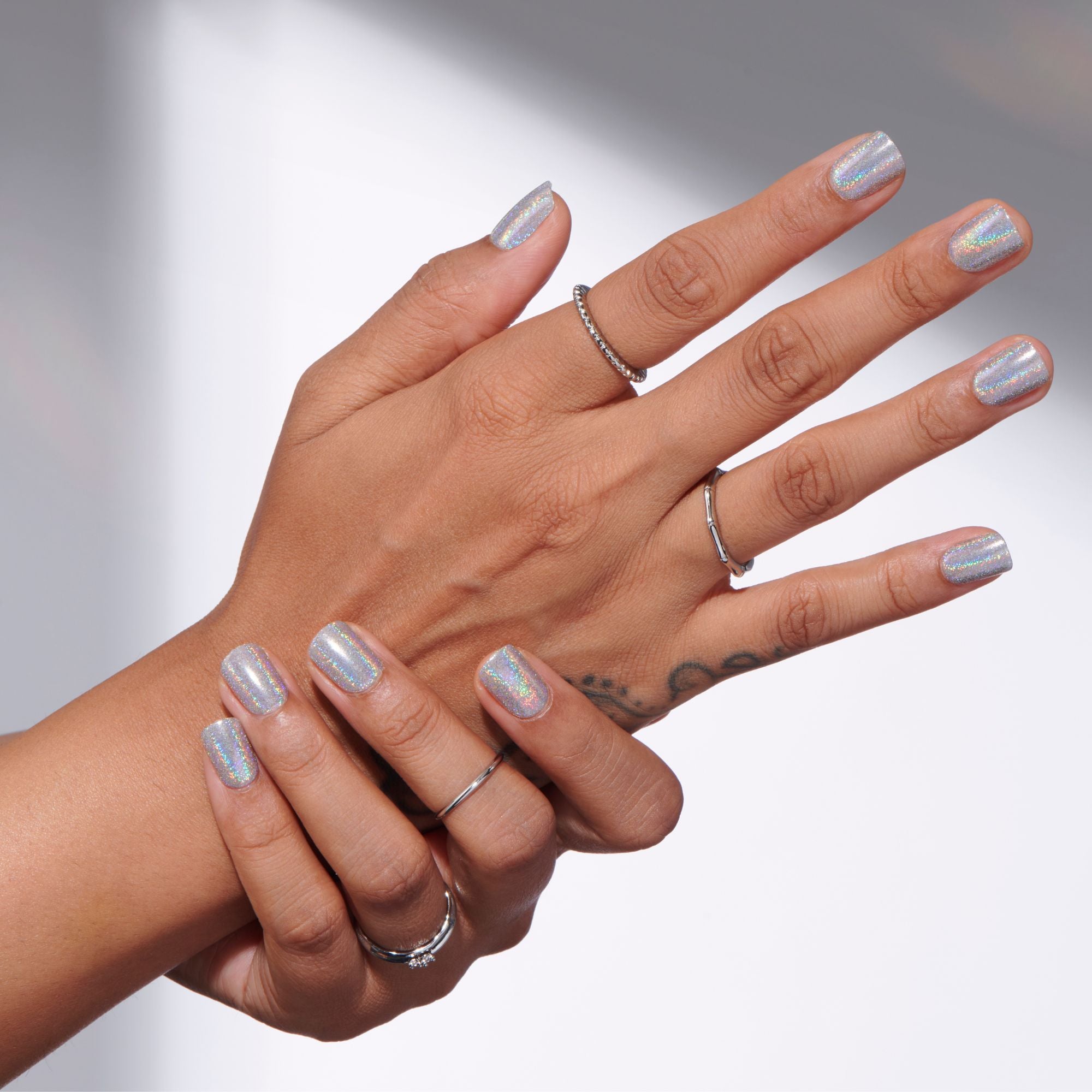 Hypnotic - Short Squoval Holographic Prism Nail On Press On Manicure