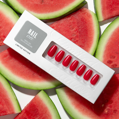 Watermelon Red - Coffin Weekender Press On Manicure