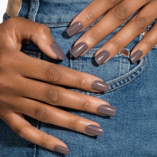 Cloudy Taupe - Medium Squoval Nail On Press On Manicure