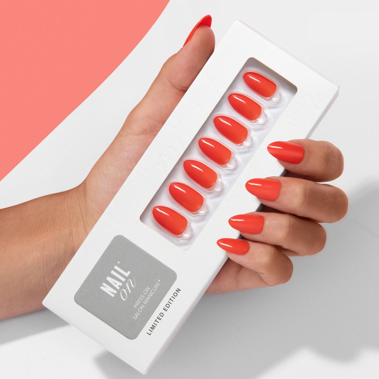 Summer Coral - Medium Almond Nail On Press On Manicure