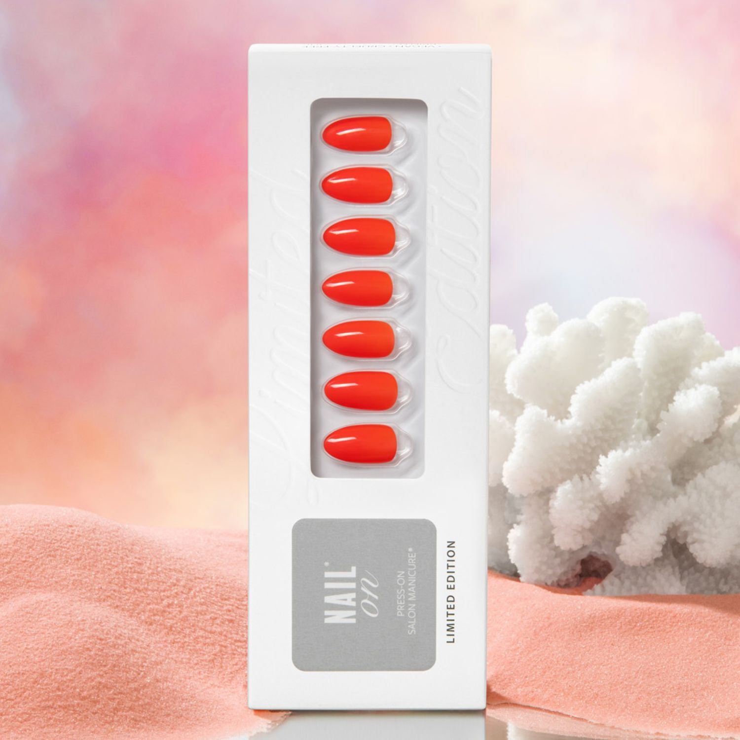 Summer Coral - Medium Almond Nail On Press On Manicure