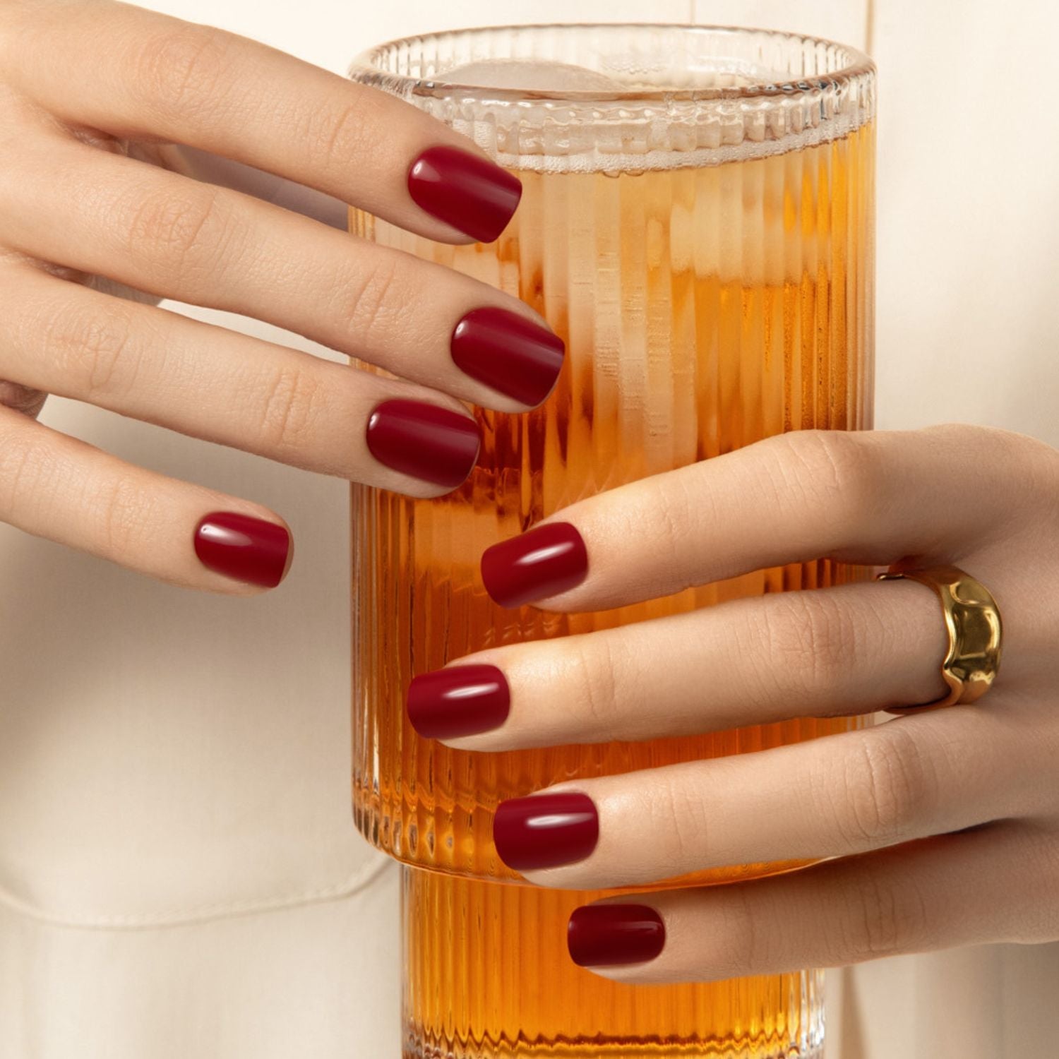 Flaming Red - Short Squoval Nail On Press On Manicure