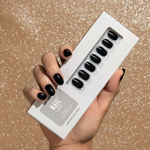 Dazzling Black - Short Oval Nail On Press On Manicure