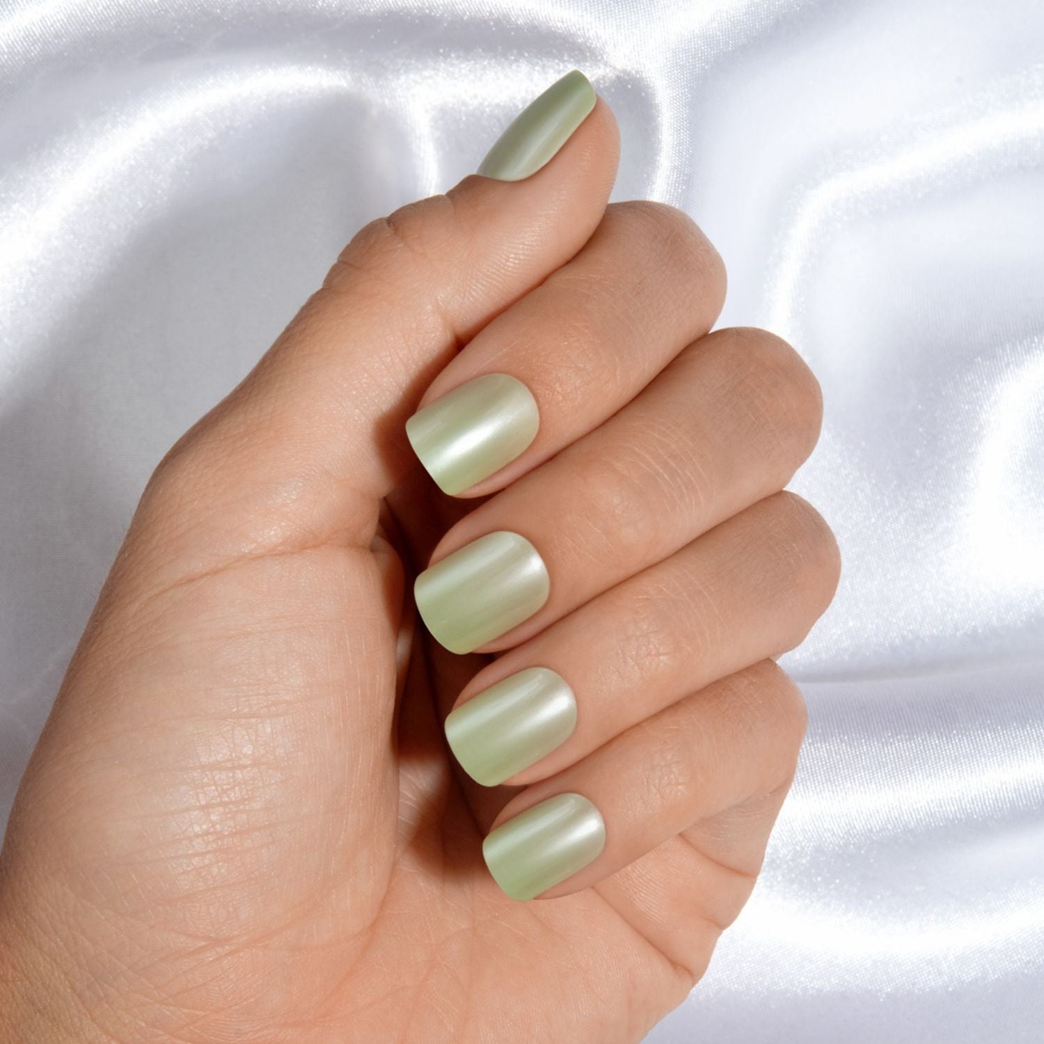 Icy Green Glazed - Short Squoval Nail On Press On Manicure
