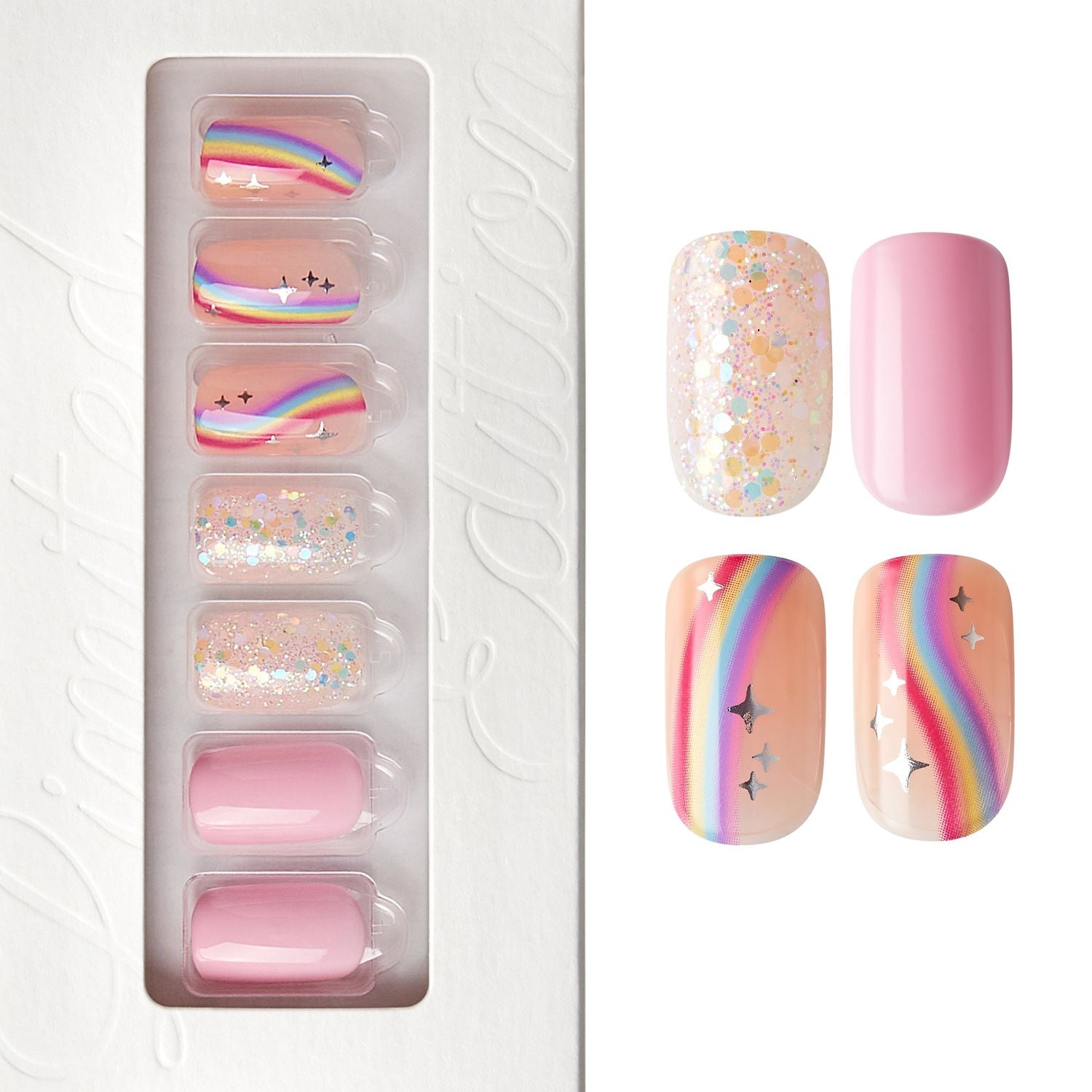 Rainbow Me - Medium Squoval Nail On Press On Manicure