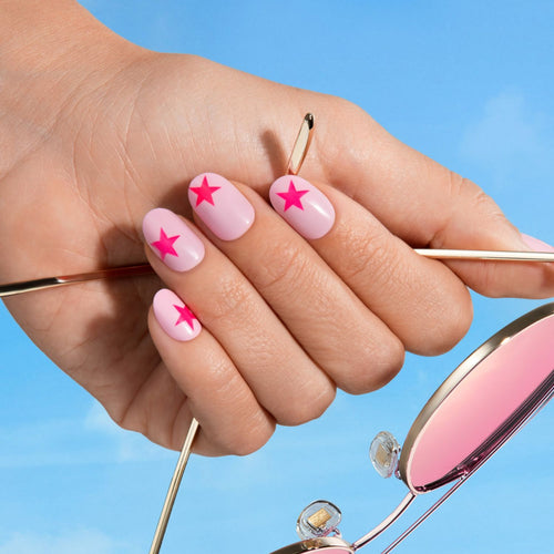 Pink Star - Short Oval Nail On Press On Manicure