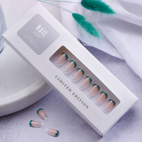 Dark Teal Twist - Short Squoval Nail On Press On Manicure