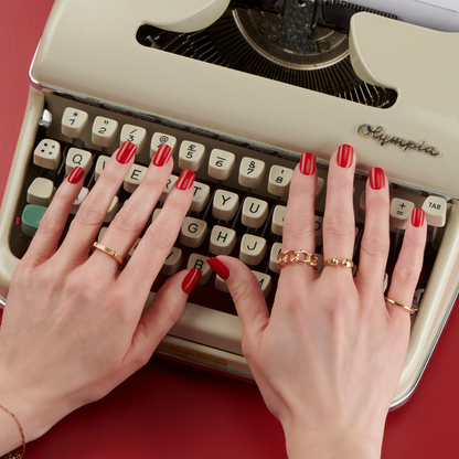 New &amp; Improved Ruby Red - Squoval Press On Manicure