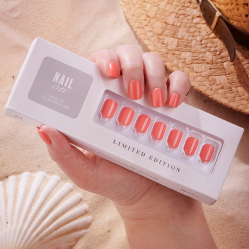 New &amp; Improved Playful Orange - Squoval Short Press On Manicure
