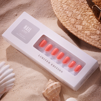 New &amp; Improved Playful Orange - Squoval Short Press On Manicure