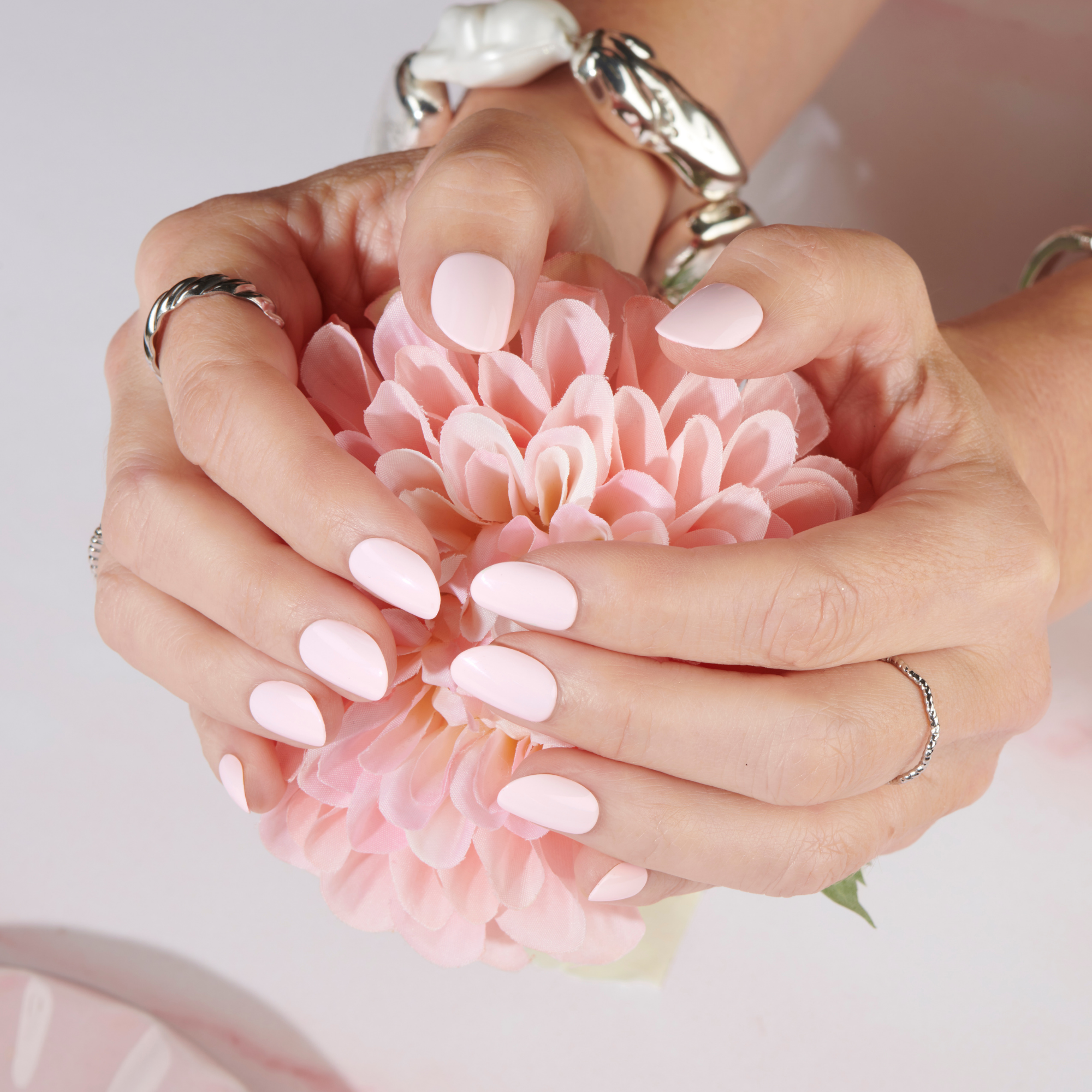 New &amp; Improved Polished Pink - Oval  Short Press On Manicure