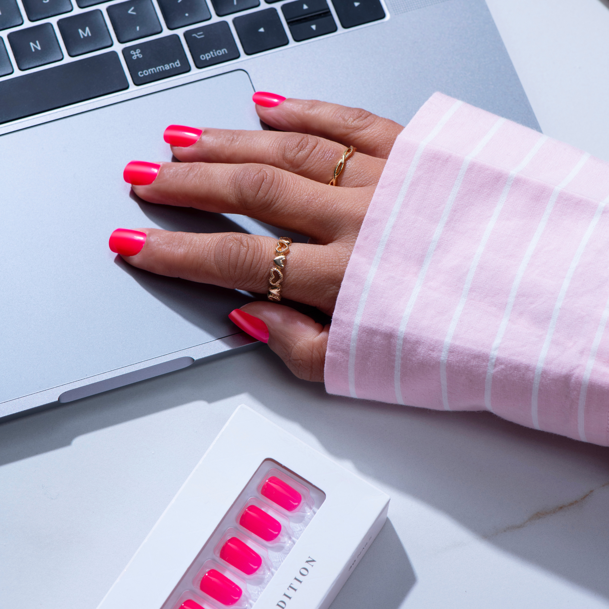 Power Pink - Short Squoval Nail On Press On Manicure