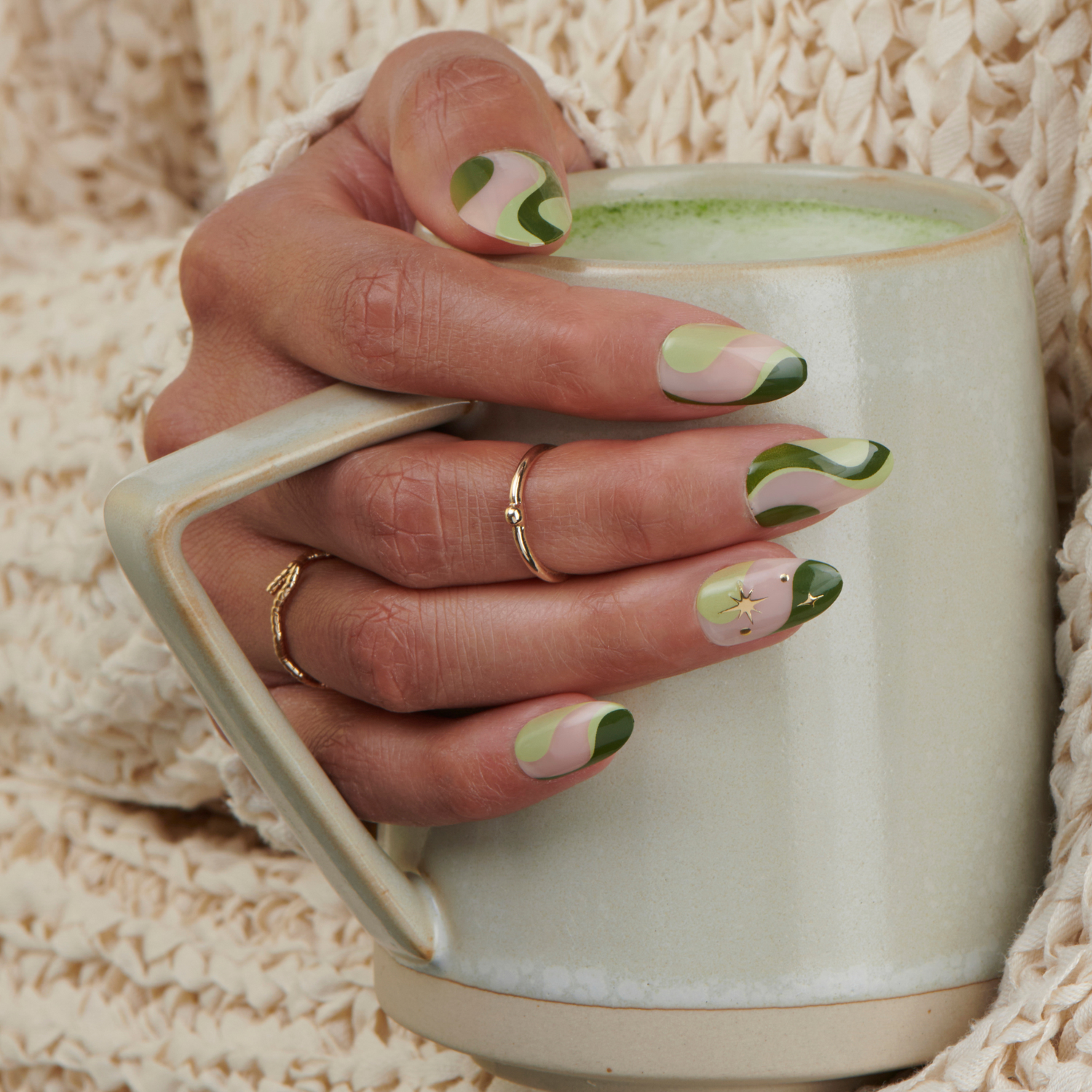 Matcha Magic - Medium Almond Nail On Press On Manicure