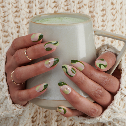Matcha Magic - Medium Almond Nail On Press On Manicure