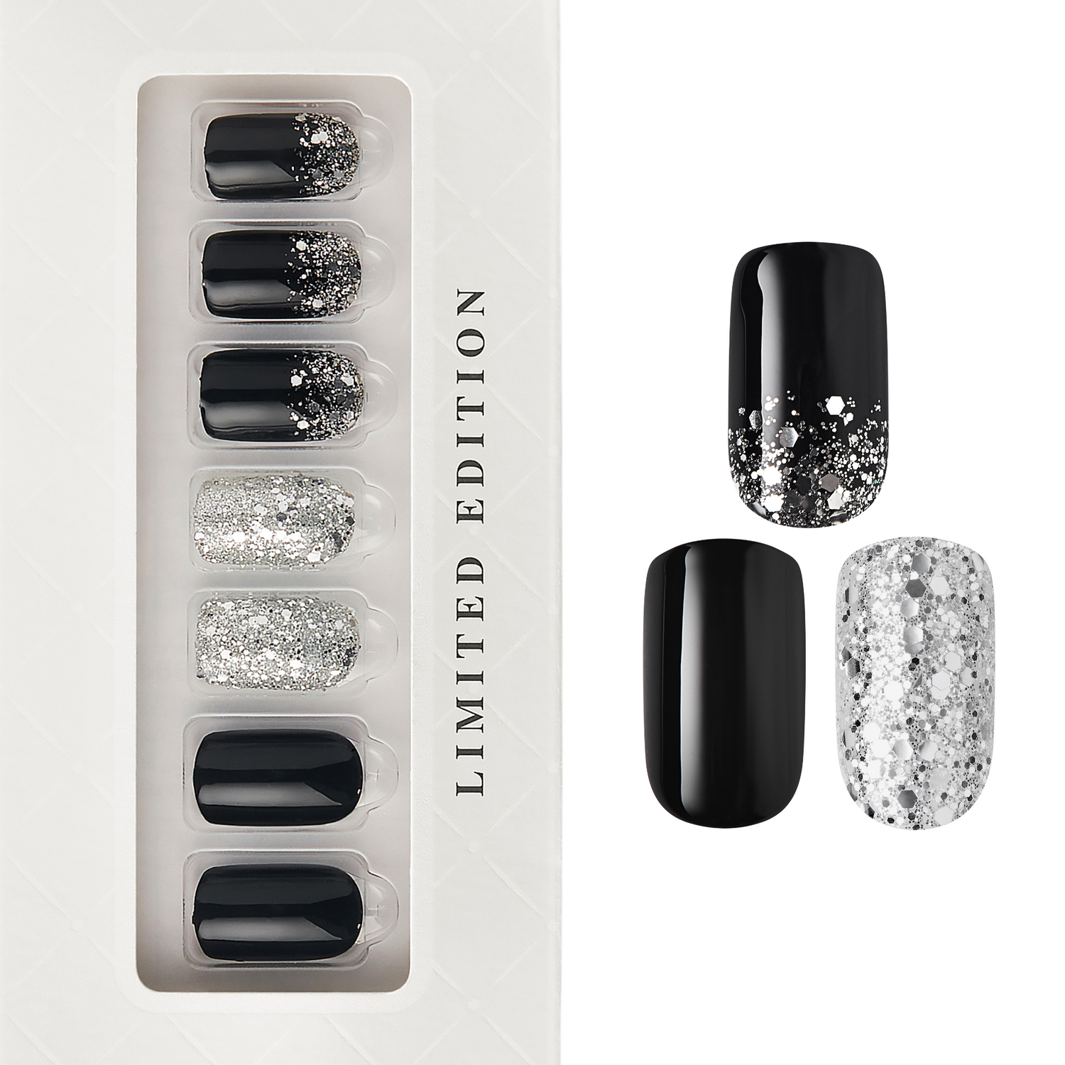 Black Tuxedo - Medium Squoval Nail On Press On Manicure