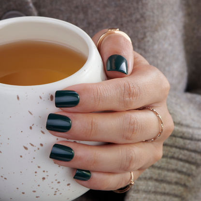 New &amp; Improved Forest Green - Short Squoval Press on Nail On Manicure