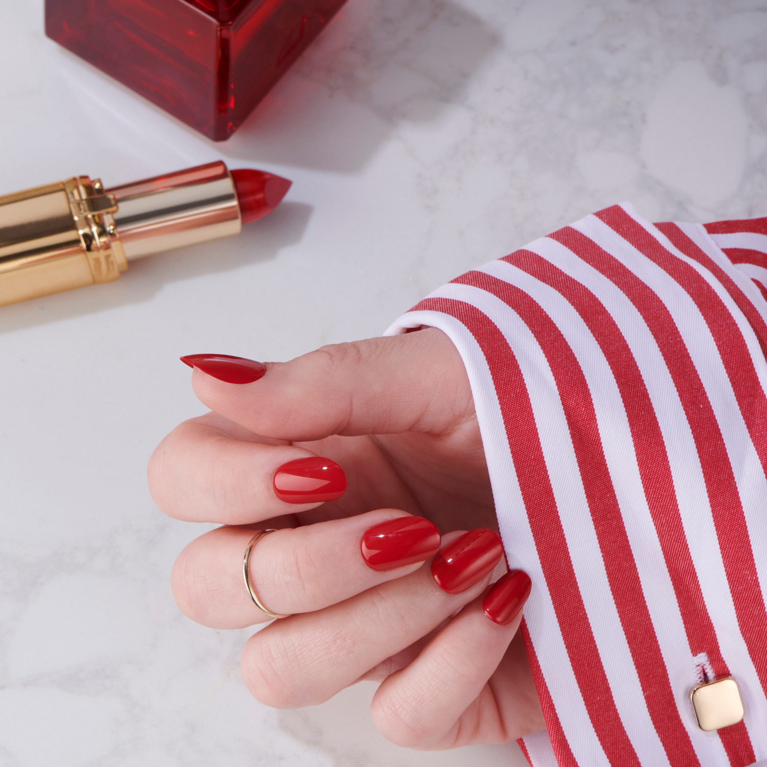 Lipstick Red - Short Oval Nail On Press On Manicure