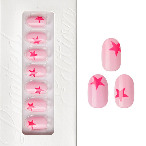 Pink Star - Short Oval Nail On Press On Manicure