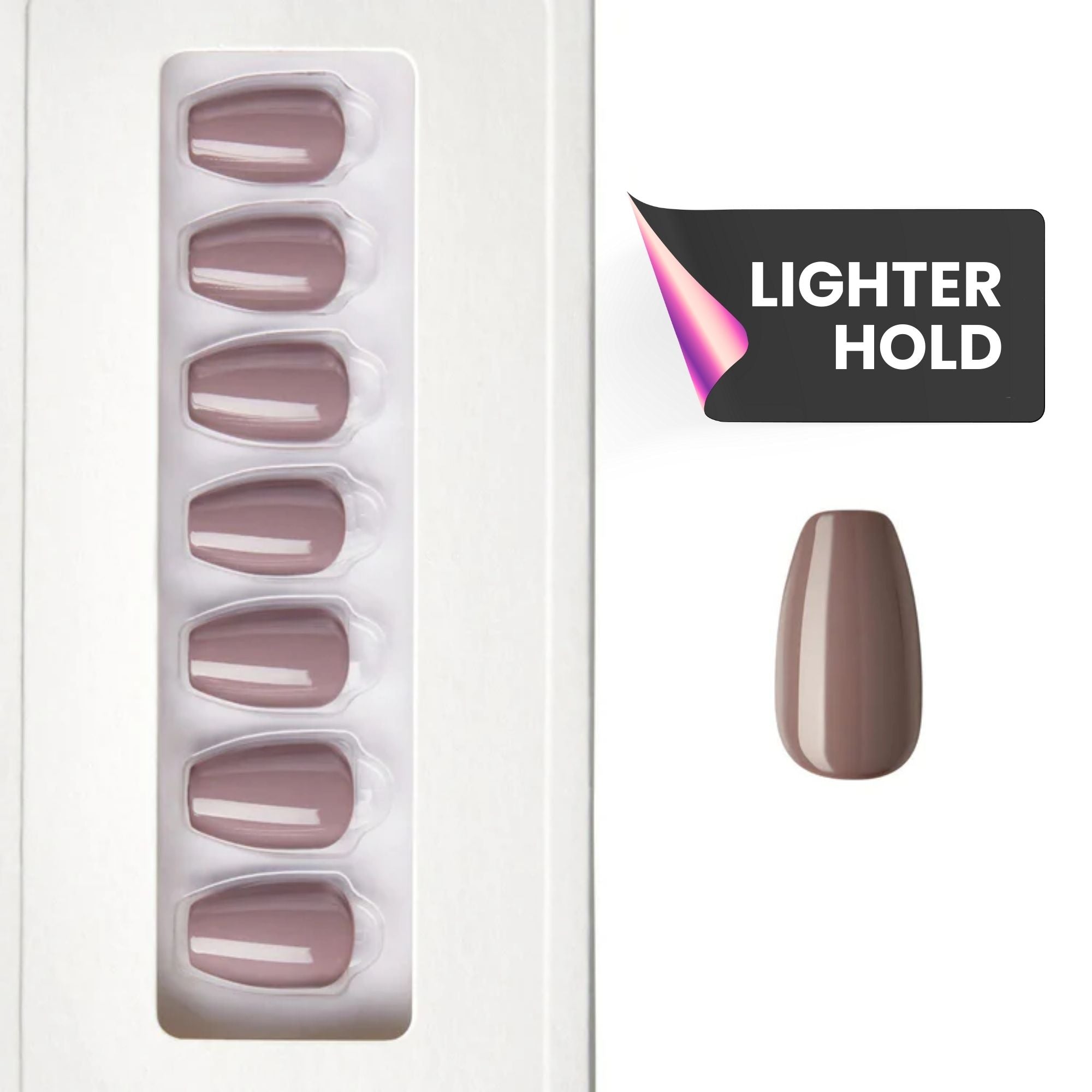 Taupe Gray - Coffin Weekender Press on Manicure