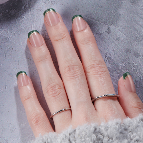 Dark Teal Twist - Short Squoval Nail On Press On Manicure