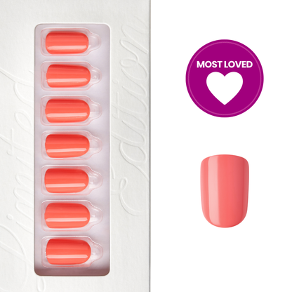 New &amp; Improved Playful Orange - Squoval Short Press On Manicure